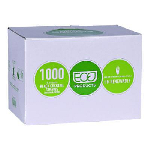 Eco-Products Unwrapped Straw, 5.75", Plastic, Black, 20,000/Carton (EPST513)