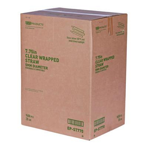 Eco-Products Clear Wrapped Straw, 7.75", PLA, 400/Pack, 24 Packs/Carton (EPST770)