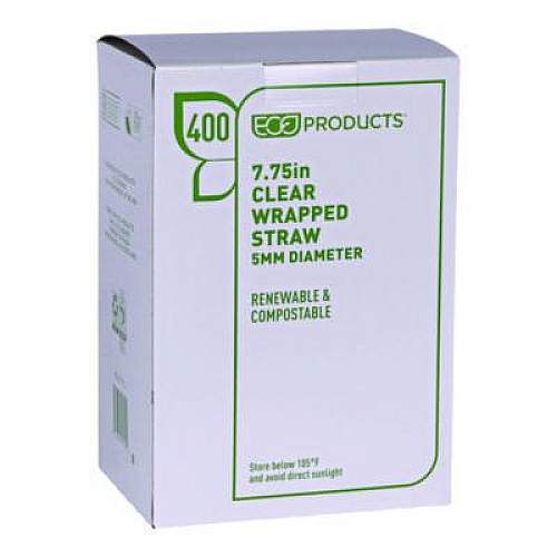 Eco-Products Clear Wrapped Straw, 7.75", PLA, 400/Pack, 24 Packs/Carton (EPST770)
