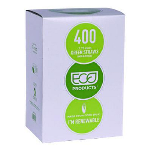 Eco-Products Wrapped Straw, 7.75", Plastic, Green, 9,600/Carton (EPST772)