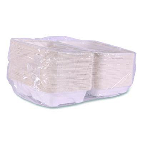 Eco-Products Vanguard Renewable and Compostable Sugarcane Clamshells, 3 Compartments, 9 x 6 x 3, White, 250/Carton (EPB002NFA)