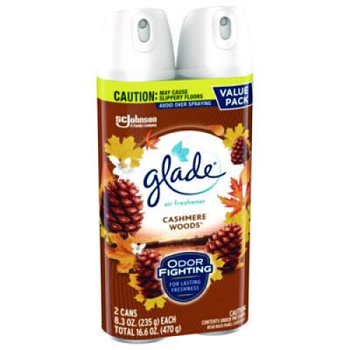 Glade Air Freshener, Cashmere Woods Scent, 8.3 oz Aerosol Can, 2/Pack (377361PK)