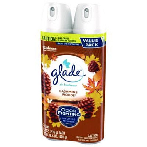 Glade Air Freshener, Cashmere Woods Scent, 8.3 oz Aerosol Can, 2/Pack (377361PK)