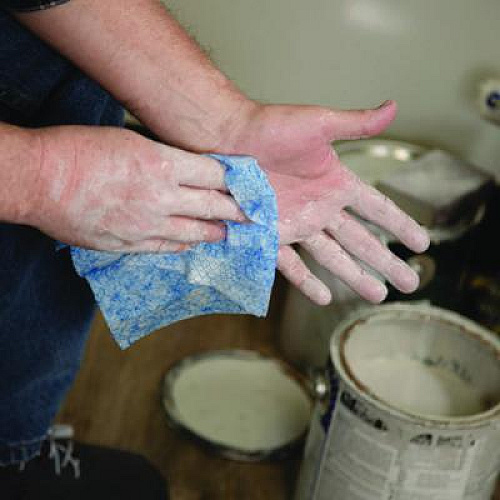 SCRUBS Hand Cleaner Towels, 1-Ply, 10 x 12, Citrus, Blue/White, 72/Bucket, 6 Buckets/Carton (42272CT)