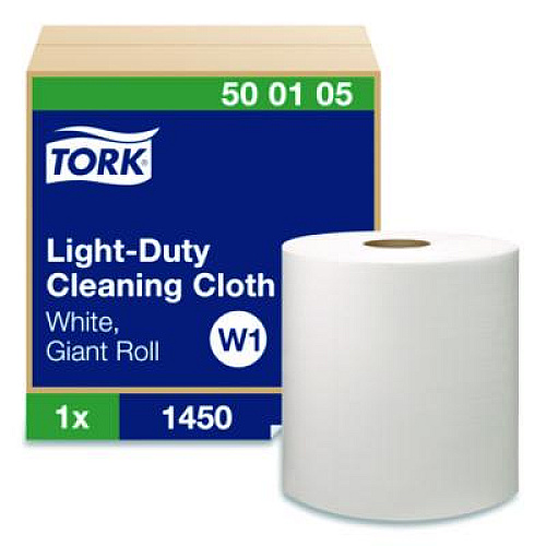 Tork Light Duty Cleaning Cloth, Giant Roll, 1-Ply, 9 x 12.4, White, 1,450 Sheet Roll/Carton (500105)