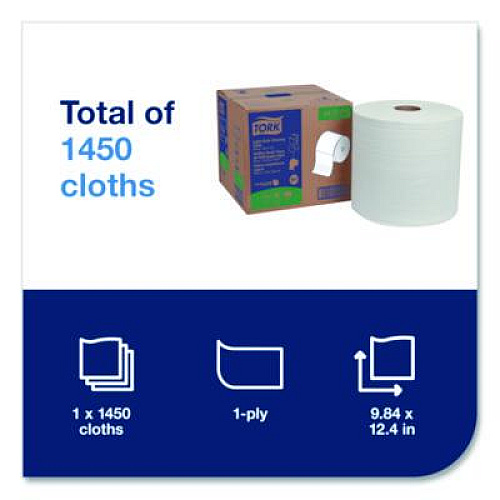 Tork Light Duty Cleaning Cloth, Giant Roll, 1-Ply, 9 x 12.4, White, 1,450 Sheet Roll/Carton (500105)