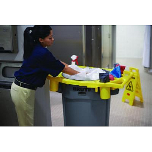 Rubbermaid Commercial BRUTE Standard Brute Rim Caddy, Four Compartments, Fits 32.5" Diameter Cans, 26.5 x 6.75, Yellow (9W87YEL)