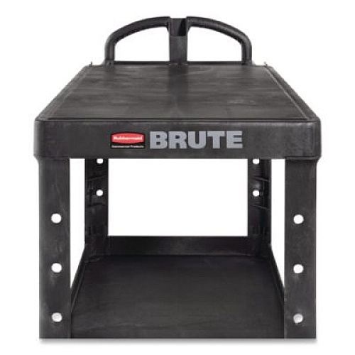 Rubbermaid Commercial Heavy-Duty Utility Cart with Flat Shelves, Plastic, 2 Shelves, 500 lb Capacity, 25.25" x 54" x 36", Black (4545BLA)