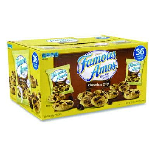 Famous Amos Cookies, Chocolate Chip, 2 oz Bag, 36/Carton (22000424)