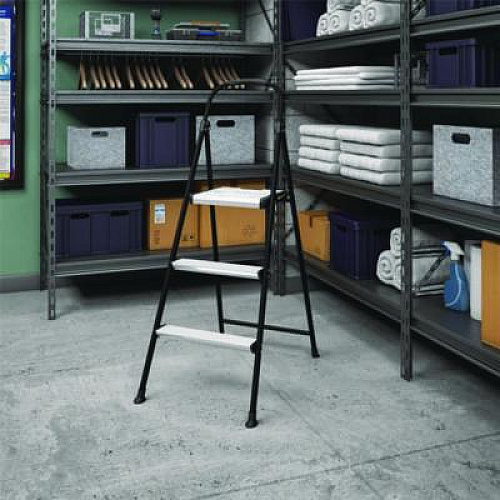 COSCO 3-Step Stepstool, 250 lb, 28.75" Tall, 28.35" Spread, Black/Silver (11425ABK1E)