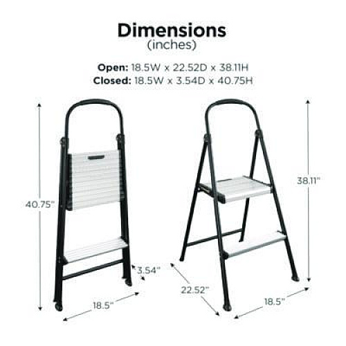 COSCO 2-Step Stepstool, 250 lb Capacity, 19" Working Height, 22.5" Spread, Black/Silver (11325ABK1E)