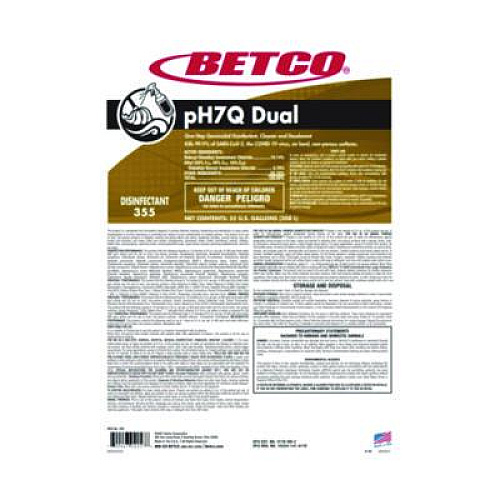 Betco pH7Q Dual Neutral Disinfectant Cleaner, Lemon Scent, 55 gal Drum (3555500)