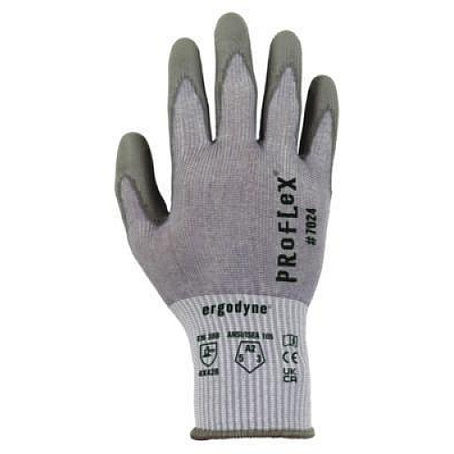 ergodyne ProFlex 7024 ANSI A2 PU Coated CR Gloves, EN388: 4X42B, 7" Long, X-Small, Gray, Pair (10401)