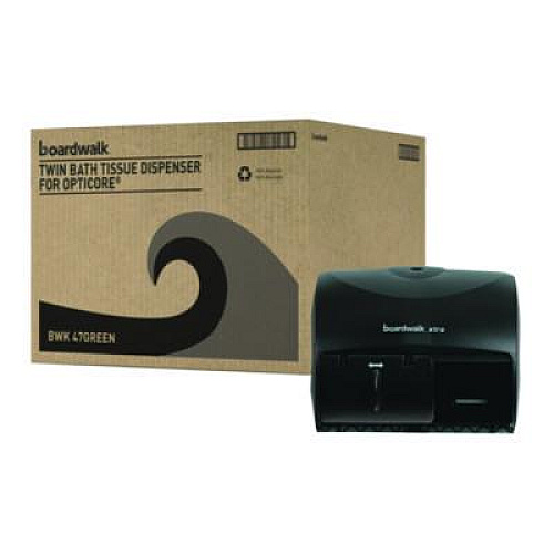 Boardwalk Xtra Twin-Roll Controlled Bath Tissue Dispenser, 11.13 x 7.38 x 8.88, Translucent Black (47GREEN)