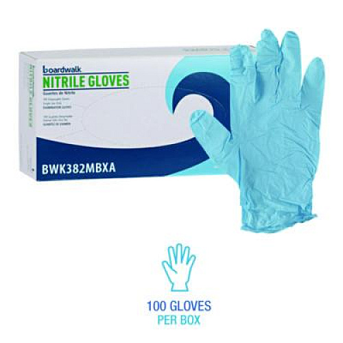 Boardwalk Disposable Examination Nitrile Gloves, Powder-Free, Medium, 5 mil Thick, 9.5" Long, Blue, 100/Box (382MBXA)
