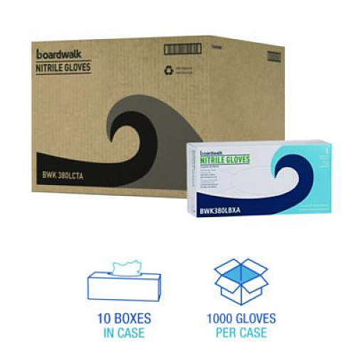 Boardwalk 380 Series Disposable General-Purpose Nitrile Gloves, Powder-Free, Large, 4 mil Thick, 9.5" Long, Blue, 100/Box, 10 Boxes/CT (380LCTA)