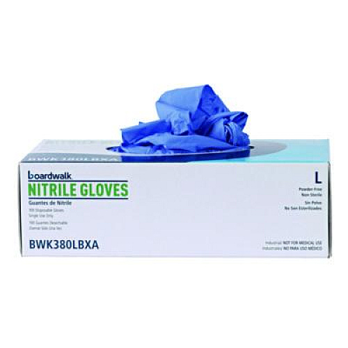 Boardwalk 380 Series Disposable General-Purpose Nitrile Gloves, Powder-Free, Large, 4 mil Thick, 9.5" Long, Blue, 100/Box, 10 Boxes/CT (380LCTA)