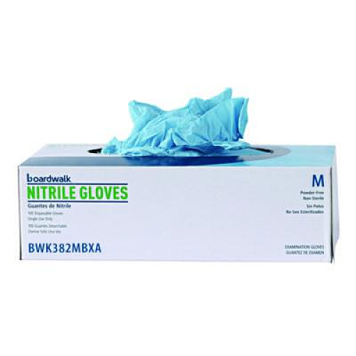 Boardwalk Disposable Examination Nitrile Gloves, Powder-Free, Medium, 5 mil Thick, 9.5" Long, Blue, 100/Box (382MBXA)