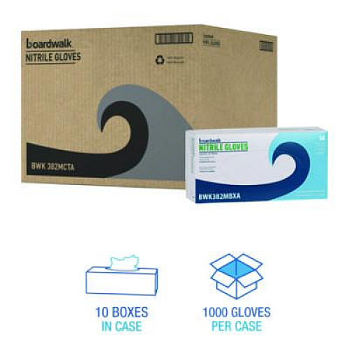 Boardwalk Disposable Examination Nitrile Gloves, Powder-Free, Medium, 5 mil Thick, 9.5" Long, Blue, 100/Box, 10 Boxes/Carton (382MCTA)