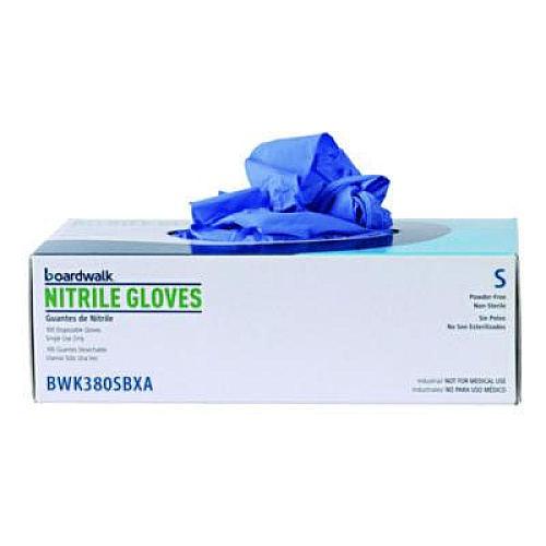 Boardwalk 380 Series Disposable General-Purpose Nitrile Gloves, Powder-Free, Small, 4 mil Thick, 9.5" Long, Blue, 100/Box, 10 Boxes/CT (380SCTA)