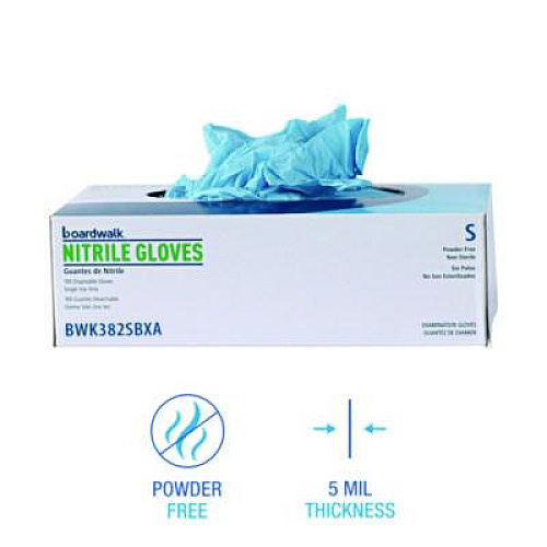 Boardwalk Disposable Examination Nitrile Gloves, Powder-Free, Small, 5 mil Thick, 9.5" Long, Blue, 100/Box (382SBXA)