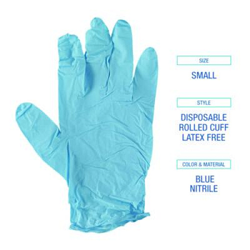 Boardwalk Disposable Examination Nitrile Gloves, Powder-Free, Small, 5 mil Thick, 9.5" Long, Blue, 100/Box (382SBXA)