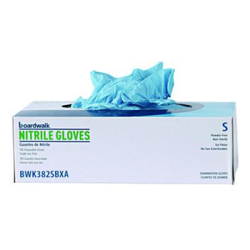 Boardwalk Disposable Examination Nitrile Gloves, Powder-Free, Small, 5 mil Thick, 9.5" Long, Blue, 100/Box (382SBXA)