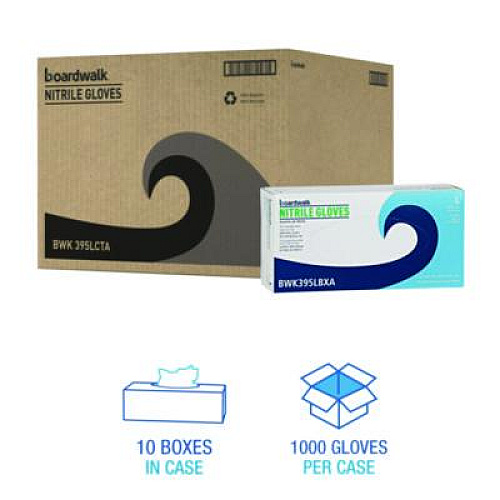 Boardwalk 395 Series Disposable General-Purpose Nitrile Gloves, Powder-Free, Large, 5 mil Thick, 9.5" Long, Blue, 100/Box, 10 Boxes/CT (395LCTA)