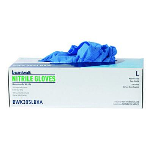 Boardwalk 395 Series Disposable General-Purpose Nitrile Gloves, Powder-Free, Large, 5 mil Thick, 9.5" Long, Blue, 100/Box, 10 Boxes/CT (395LCTA)