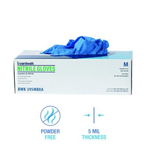 Boardwalk 395 Series Disposable General-Purpose Nitrile Gloves, Powder-Free, Medium, 5 mil Thick, 9.5" Long, Blue, 100/Box, 10 Boxes/CT (395MCTA)