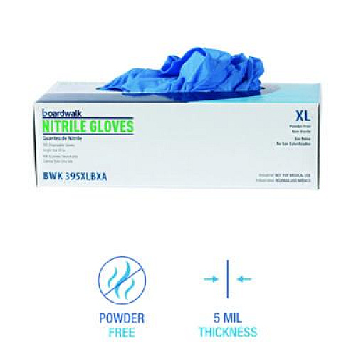Boardwalk 395 Series Disposable General-Purpose Nitrile Gloves, Powder-Free, X-Large, 5 mil Thick, 9.5" Long, Blue, 100/Box (395XLBXA)