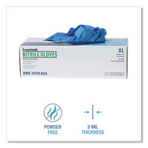 Boardwalk 395 Series Disposable General-Purpose Nitrile Gloves, Powder-Free, X-Large, 5 mil Thick, 9.5" Long, Blue, 100/BX, 10 BX/CT (395XLCTA)