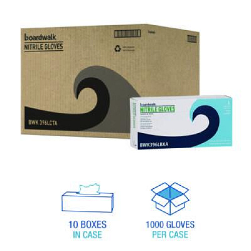 Boardwalk 396 Series Disposable General-Purpose Nitrile Gloves, Powder-Free, Large, 4.4 mil Thick, 9.5" Long, Black, 100/BX, 10 BX/CT (396LCTA)