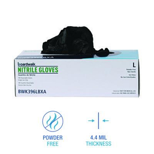 Boardwalk 396 Series Disposable General-Purpose Nitrile Gloves, Powder-Free, Large, 4.4 mil Thick, 9.5" Long, Black, 100/BX, 10 BX/CT (396LCTA)