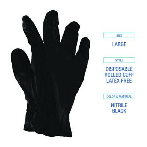 Boardwalk 396 Series Disposable General-Purpose Nitrile Gloves, Powder-Free, Large, 4.4 mil Thick, 9.5" Long, Black, 100/BX, 10 BX/CT (396LCTA)