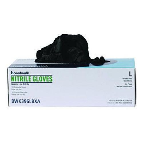 Boardwalk 396 Series Disposable General-Purpose Nitrile Gloves, Powder-Free, Large, 4.4 mil Thick, 9.5" Long, Black, 100/BX, 10 BX/CT (396LCTA)