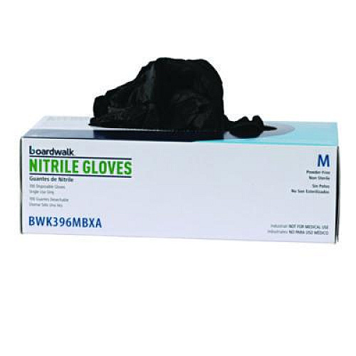 Boardwalk 396 Series Disposable General-Purpose Nitrile Gloves, Powder-Free, Medium, 4.4 mil Thick, 9.5" Long, Black, 100/Box (396MBXA)