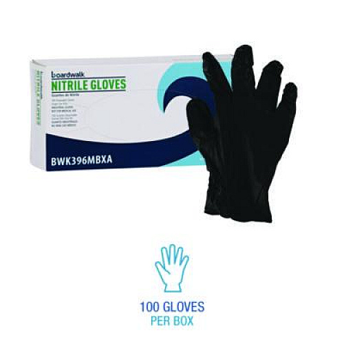 Boardwalk 396 Series Disposable General-Purpose Nitrile Gloves, Powder-Free, Medium, 4.4 mil Thick, 9.5" Long, Black, 100/Box (396MBXA)
