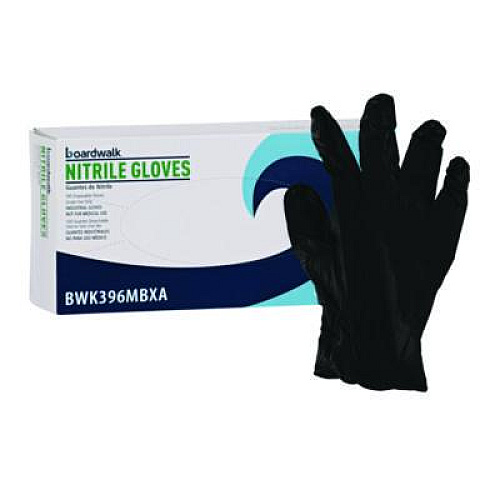 Boardwalk 396 Series Disposable General-Purpose Nitrile Gloves, Powder-Free, Medium, 4.4 mil Thick, 9.5" Long, Black, 100/BX, 10 BX/CT (396MCTA)