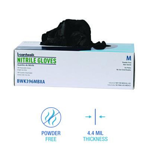Boardwalk 396 Series Disposable General-Purpose Nitrile Gloves, Powder-Free, Medium, 4.4 mil Thick, 9.5" Long, Black, 100/BX, 10 BX/CT (396MCTA)