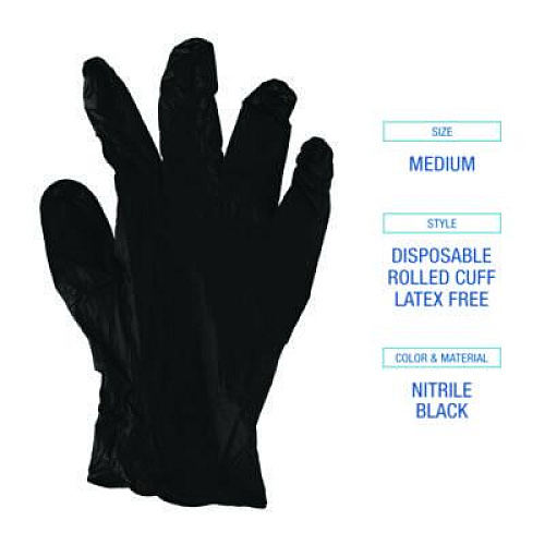 Boardwalk 396 Series Disposable General-Purpose Nitrile Gloves, Powder-Free, Medium, 4.4 mil Thick, 9.5" Long, Black, 100/BX, 10 BX/CT (396MCTA)