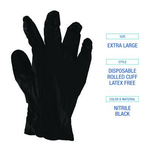 Boardwalk 396 Series Disposable General-Purpose Nitrile Gloves, Powder-Free, X-Large, 4.4 mil Thick, 9.5" Long, Black, 100/Box (396XLBXA)