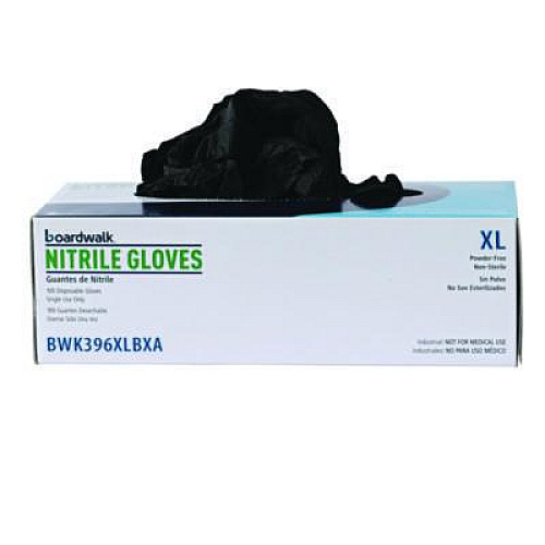 Boardwalk 396 Series Disposable General-Purpose Nitrile Gloves, Powder-Free, X-Large, 4.4 mil Thick, 9.5" Long, Black, 100/BX, 10 BX/CT (396XLCTA)