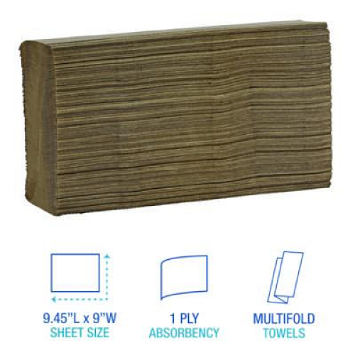 Boardwalk Multifold Paper Towels, 1-Ply, 9 x 9.45, Natural, 250/Pack, 16 Packs/Carton (6202)
