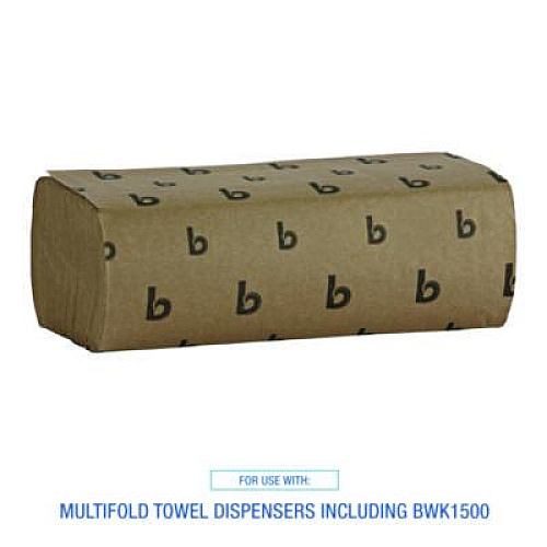 Boardwalk Multifold Paper Towels, 1-Ply, 9 x 9.45, Natural, 250/Pack, 16 Packs/Carton (6202)