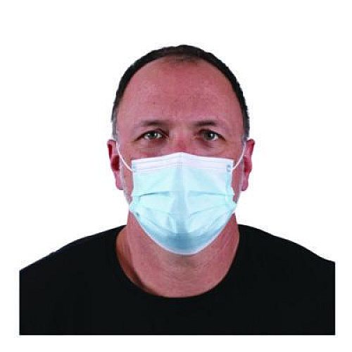 Boardwalk Three-Ply General Use Face Mask, Polypropylene, One Size Fits Most, Blue, 50/Box (MS2000BX)