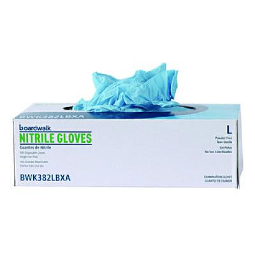 Boardwalk Disposable Examination Nitrile Gloves, Powder-Free, Large, 5 mil Thick, 9.5" Long, Blue, 100/Box (382LBXA)
