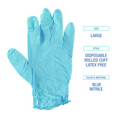Boardwalk Disposable Examination Nitrile Gloves, Powder-Free, Large, 5 mil Thick, 9.5" Long, Blue, 100/Box (382LBXA)