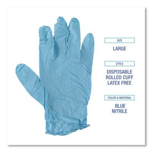 Boardwalk Disposable Examination Nitrile Gloves, Powder-Free, Large, 5 mil Thick, 9.5" Long, Blue, 100/Box, 10 Boxes/Carton (382LCTA)