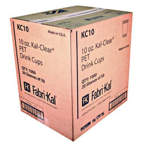 Fabri-Kal Kal-Clear PET Cold Drink Cups, 10 oz, Plastic, Clear, 50/Bag, 20 Bags/Carton (KC10)